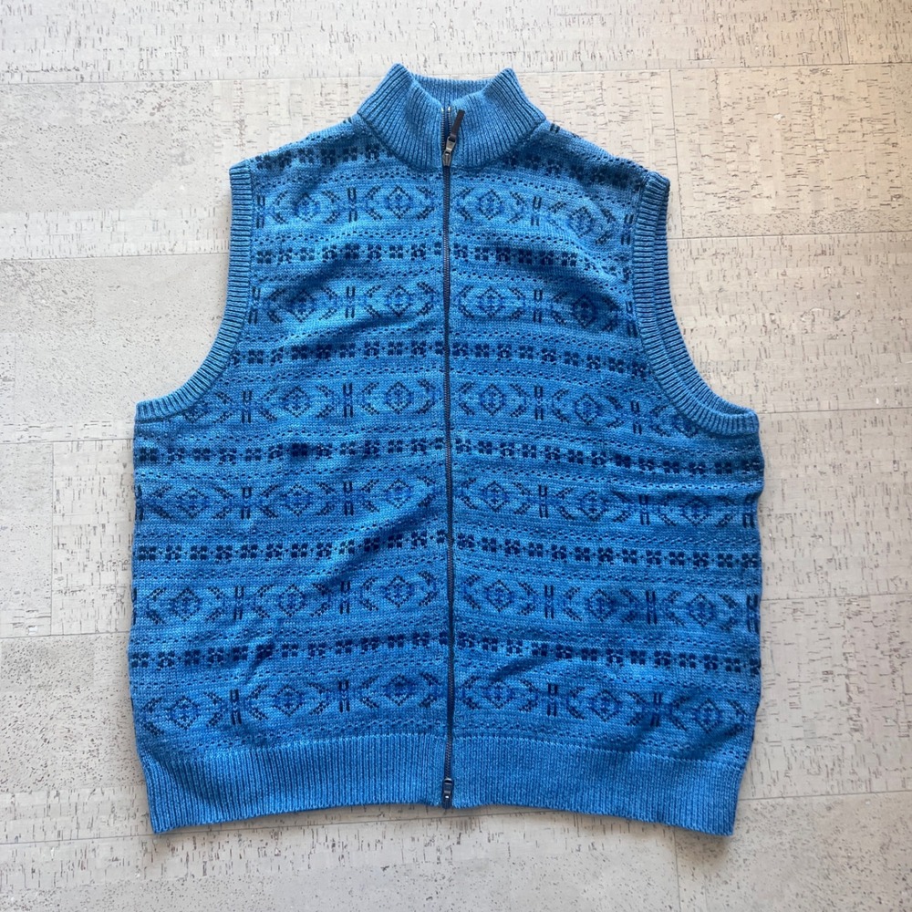 Polo Golf Ralph Lauren Sweater Vest Mens XL Blue Good Fair Isle Full Zip Mock